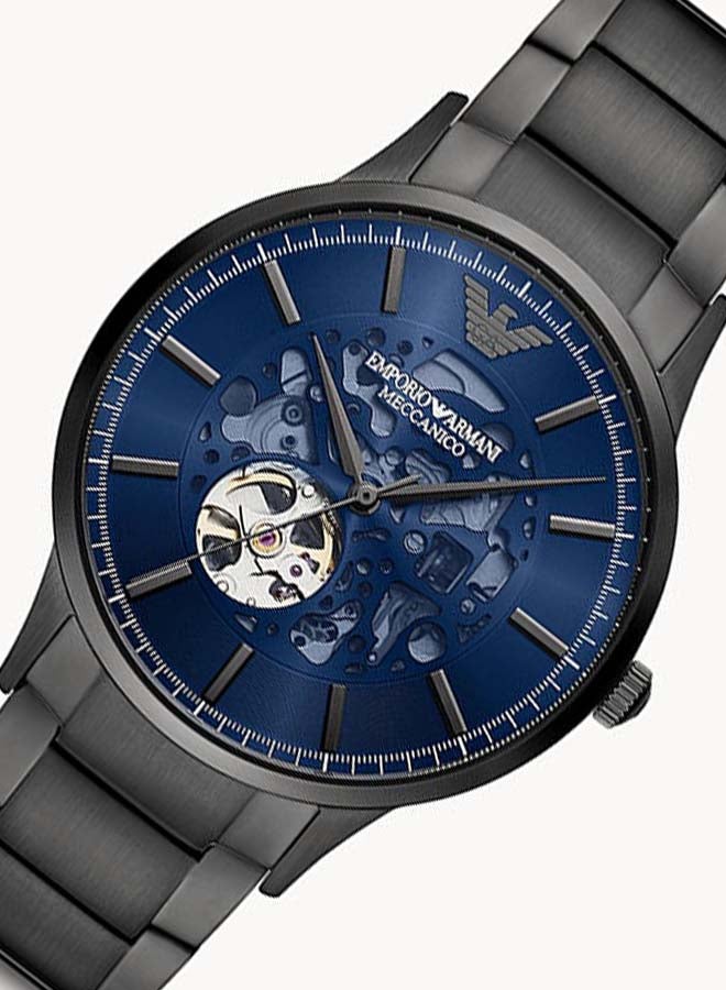 Emporio Armani Renato Automatic Blue Dial Grey Steel Strap Watch For Men - AR60056 - Image 8